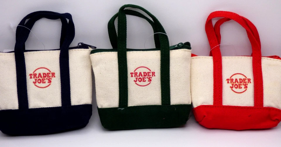 Trader Joe's - холст микро сумка с короткими ручками с бакалеей сумка - набор из 3 (красный, зеленый, синий) - Изображение 1 из 4
