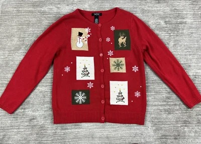 Кристалл Кобе свитер женщин большой красный уродливый Рождественский кардиган кнопка - Изображение 1 из 4