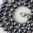 Vtg Black Pearl Collar Necklace Peacock Sheen Crystal Encrusted Focal Bead 18”