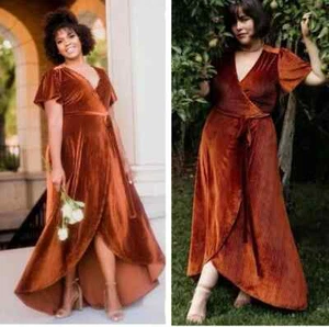 Baltic Born Andi Maxi Wrap Dress Copper Ribbed Velvet Size Medium M Women's - Picture 1 of 12