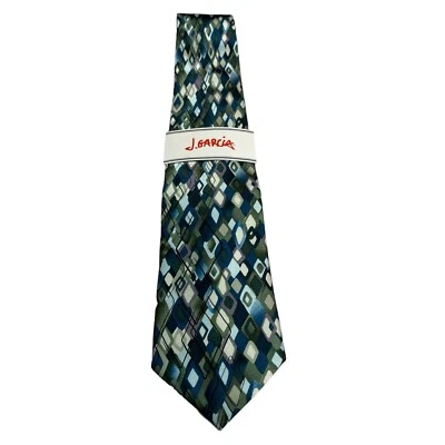 J Garcia Collection Tie 58 Lady with Argyle Socks Green Geometric Classic Office - Image 1 of 4