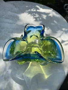 Mid Century Vibrant green blue glass Chribska sommerso trifold vase Czech 1661g - Picture 1 of 8
