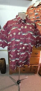 VINTAGE North River SZ XXL Shirt Men Fish Trout Reels Maroon ButtonUp SS NWOT - Picture 1 of 6