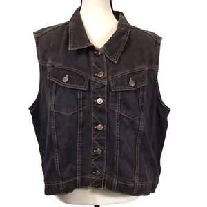 Impressions Womens Vintage Denim Vest Size 22W Sleeveless Button Down Western - Picture 1 of 16