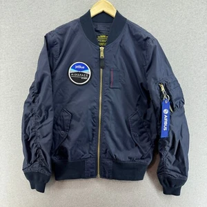 Alpha Industries Jacket Mens Medium Bomber Nylon JetBlue Airbus Flight Blue - Picture 1 of 15
