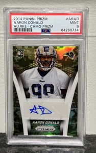 2014 PANINI PRIZM AARON DONALD CAMO PRIZM ROOKIE AUTO RC /50 PSA 9