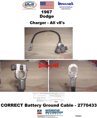 Dodge Charger 1967 todo V8 Neg cable de batería 2770433 MoPar correcto EE. UU. Foto 1 de 3