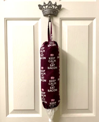 Soporte para bolsa de plástico Keep Calm Bacon hecho a mano tela reutilizable guardián nuevo Foto 1 de 4