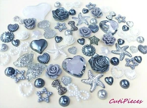 Paloma plateada gris resina rosas arco perla estrás corazón estrella espalda plana mezcla artesanal - Imagen 1 de 4