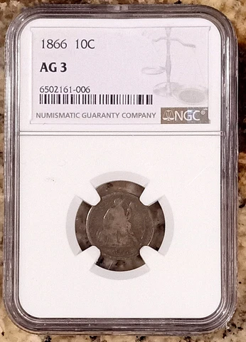 1866 Liberty Seated Dime  NGC AG3 Cover