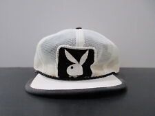 VINTAGE Playboy Hat Cap Strap Back White Black Bunny Trucker Mesh Mens 90s
