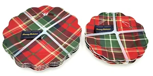 Tommy Bahama Christmas Red Plaid Tartan Dinner Salad Plates Melamine Set of 8 - Picture 1 of 3