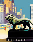 Chicago Illinois Lion American Vintage Travel 16X20 Poster Repro Free S/H In Usa