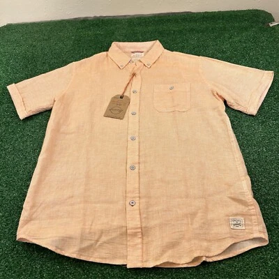 Weatherproof Shirt Mens Medium Orange White Striped Linen Beach Button Up New - Image 1 of 4