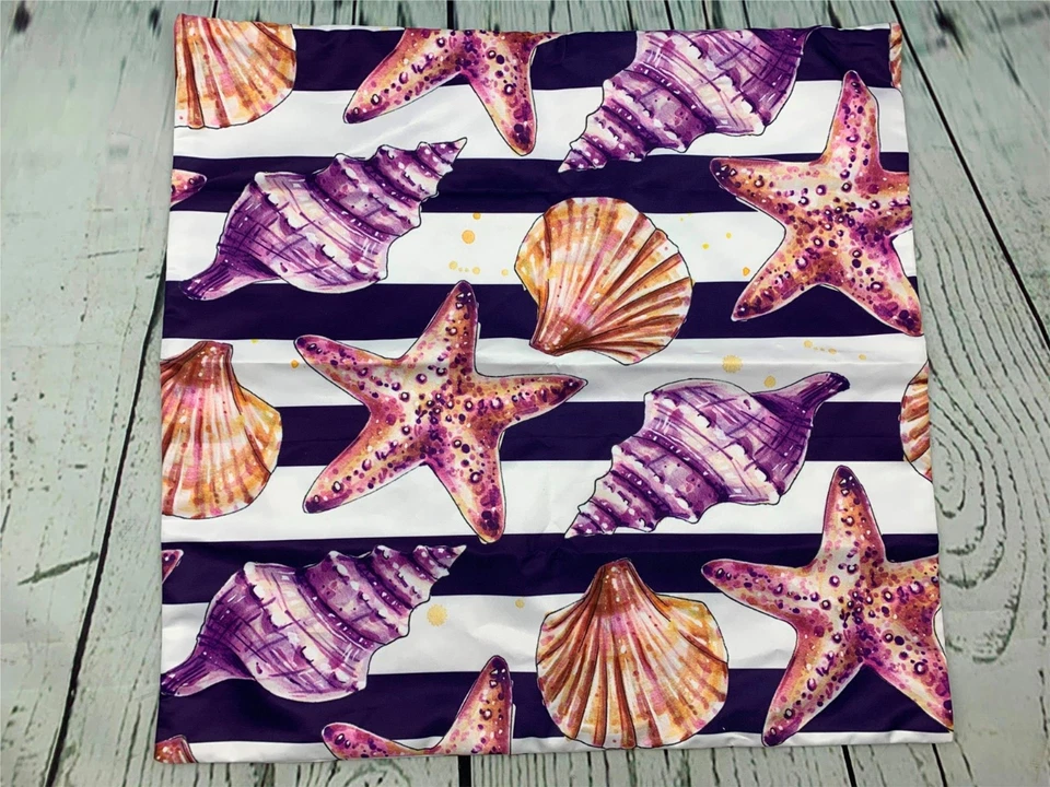 Sea Shells and Stripes 18x18in Black White Pillow Case - Image 1 of 1