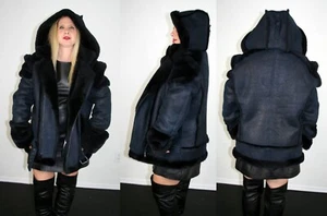Daniels Leathers Bomberjacke mit Kapuze blau Lammfell Größe Large 44 - Bild 1 von 6