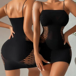 Body donna sexy maglia cavo abito spaghetti spalline party clubwear nightwear ∧ - Foto 1 di 9