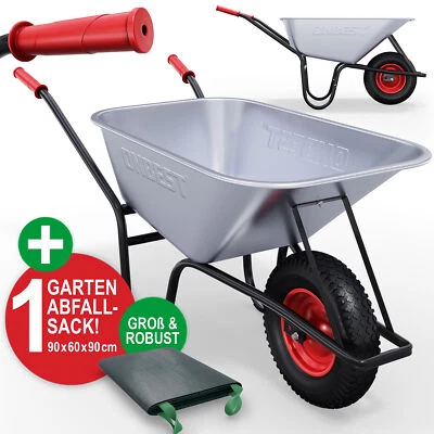 Schubkarre mit Gartensack 250 kg 100 L Verzinkt Luftreifen Transport Bau Karre - Bild 1 von 4