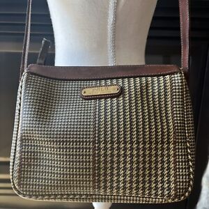 Vintage Polo Ralph Lauren Womens Handbag Purse Bag Brown Plaid Adjustable Strap