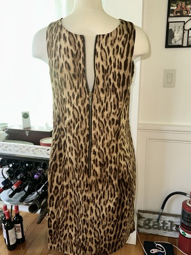 Abito Michael Kors cammello scuro zip davanti senza maniche stampa leopardata taglia 10