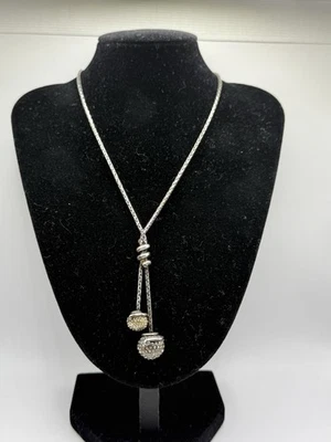 💎 Brighton “Twinkle Duo” Lariat Necklace / Silver Tone-Crystal Pave Ball Drops - Image 1 of 4