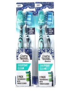 GuruNanda Basic Everyday Soft Toothbrush for Kids & Adults Tounge Cleaner 4 Pack - Picture 1 of 13