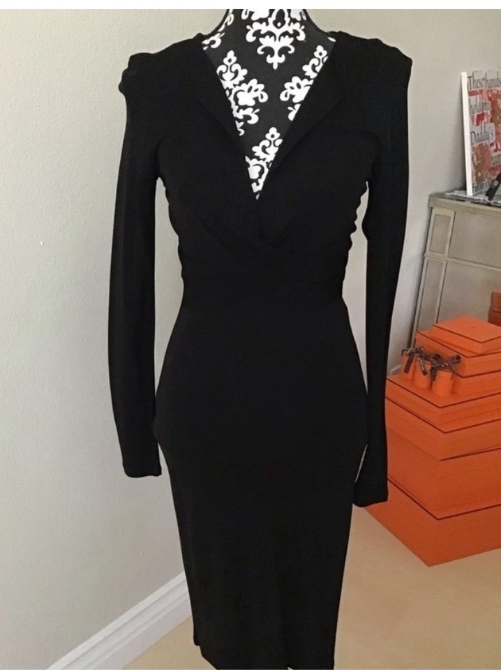 INC International Concepts Vestido Negro Slinky Imitación Envoltura LBD Bodycon Sexy Pequeño Foto 1 de 4