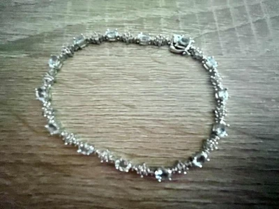 Pulseira CZ genuína de água-marinha e zircão transparente 7 polegadas prata esterlina maciça 925 - Imagem 1 de 4