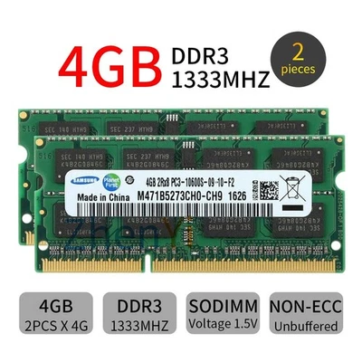 8GB 2x 4GB DDR3 PC3-10600 SODIMM 1333 MHz Laptop Notebook Memory For Dell Apple - Image 1 of 4