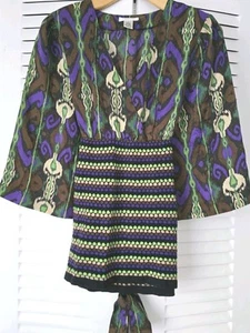 Vintage Harold's Größe MEDIUM Retro Print Seide Baumwolle Empire Taille Bluse Hemd - Bild 1 von 3