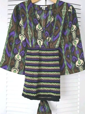 Vintage Harold's Size MEDIUM Retro Print Silk Cotton Empire Waist Blouse Shirt - Image 1 of 3