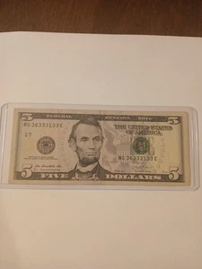 2013 Six-of-a-kind $5 Fancy Serial Numbered Bill - MG36333133E - Picture 1 of 24