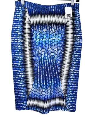 NWT Peter Pilotto Womens Blue Geometric Below Knee Lined Pencil Skirt Sz 8 $1025 - Image 1 of 4