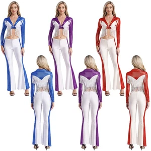 Womens Cowboy Music Festival Outfits Disco Top And Pants Rave Costume Carnival - Picture 1 of 45