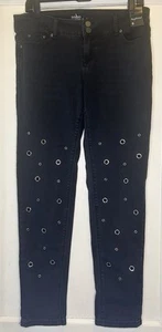 New York & Company Size 6 Black Rhinestone Grommet 5-Pocket Boyfriend SoHo Jeans - Picture 1 of 13