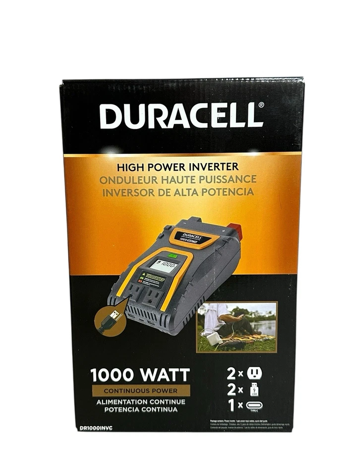 Duracell Portable 1000 Watt Continuous Power Inverter DC1000INVC USB Ports New - Image 1 of 4