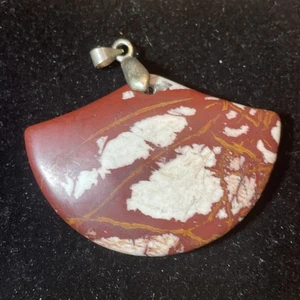 Picture Jasper Fan Shaped Pendant With Sterling Silver Bail 2 Inches Wide - Picture 1 of 3