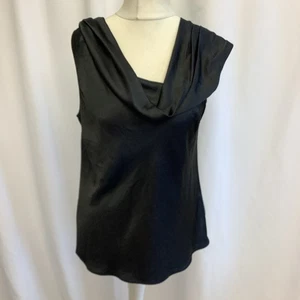 TED BAKER Draped Neck Black Satin Straight Top Size 4 UK14 BNWT RRP£75 - Picture 1 of 5