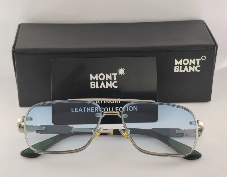 Gafas de sol Montblanc de lujo | Marco plateado (lentes azules 100 % con protección UV) Foto 1 de 4