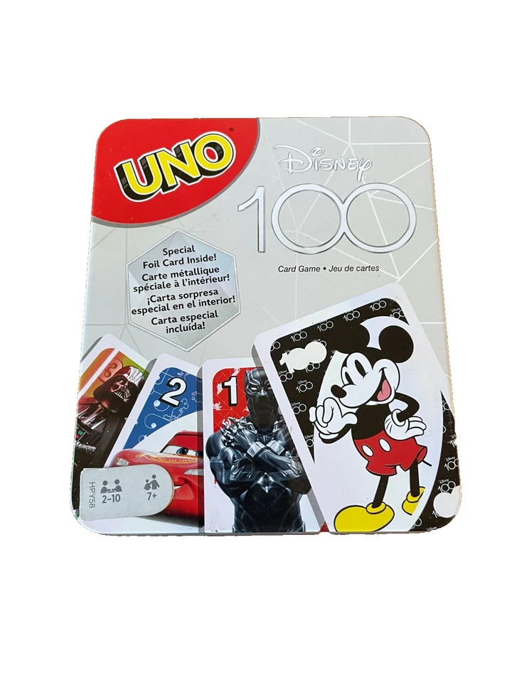 Mattel UNO Disney 100 Special Edition in Collectible TIN w/Foil Card -