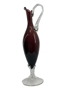Vintage Mid Century Italian Purple Murano Glass Empoli Carafe Decanter Jug Vase - Picture 1 of 24