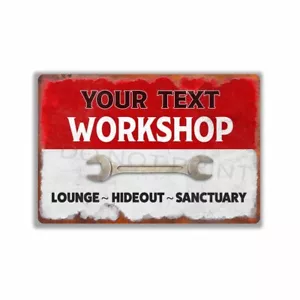 Lounge Hideout Sanctuary Rustic Red OVER White Workshop METAL SIGN or DECAL - Picture 1 of 16