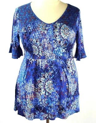 NEW Chelsea Studio Multi-color Size Medium Top Shirred Waist Bell Sleeve Boho - Image 1 of 4