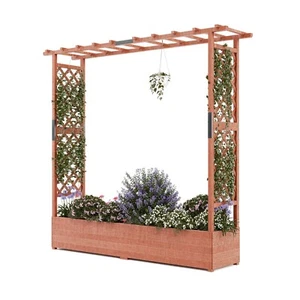 Wood Raised Garden Bed 77"x17"x72" Planter Box with Side Trellis & Hanging Roof - Picture 1 of 7