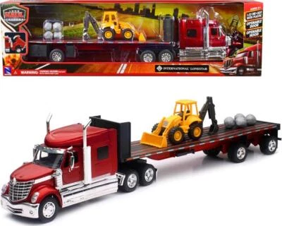 International Lonestar Truck w/ Flatbed Trailer, Front Loader and Rocks Long - Image 1 of 2