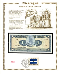 Nicaragua 1968 1 Cordoba UNC P-115 UNC w/FDI UN FLAG STAMP 46468165 Serie B - Picture 1 of 2