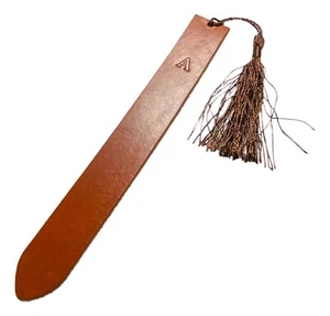 Personalised Leather Keyring Tan Veg Tanned Leather with Brown Tassel - Picture 1 of 4