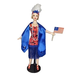 OOAK Fashion Doll Wearing 1920s Flapper Costume Patriotic 4th of July Decor - Picture 1 of 18