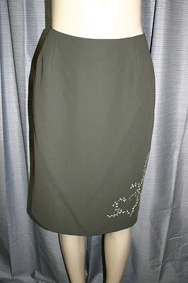 Hillard & Hanson 14 码橄榄绿色花卉刺绣铅笔裙 — 第 1/3 张图片