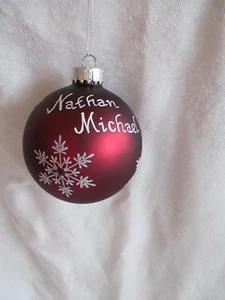 Nathan Michael Christmas Tree Bulb Ornament Burgundy Red w/ Silver Snowflakes 3" - Picture 1 of 4